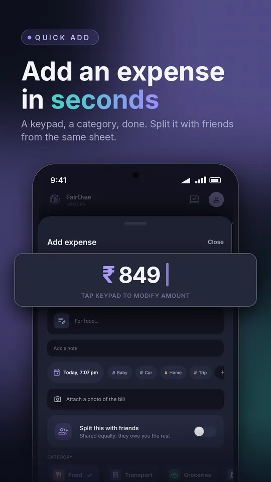 Adding an expense by hand
